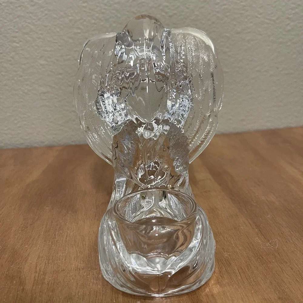 Crystal Glass Praying Angel Tea Light‎ Candle Holder Large & Heavy Celestial